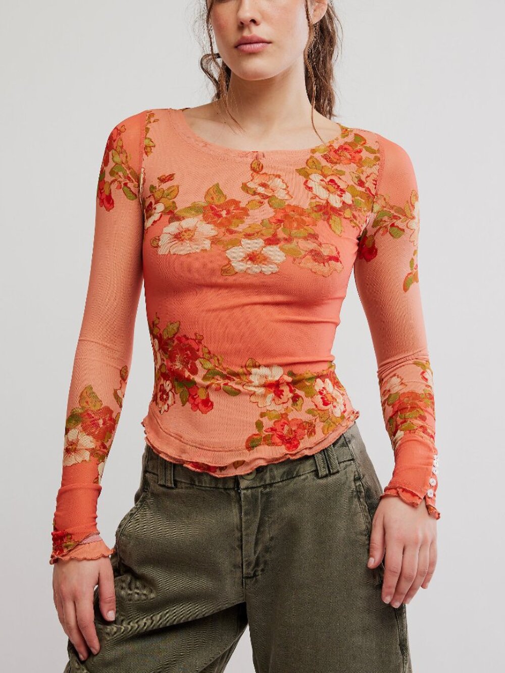 🆕 FREE PEOPLE Lilly Printed Long Sleeve / Apricot Combo